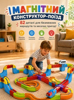 Магнитный конструктор Поезд 82 детали Magnetic DIY Rail Car / Детский конструктор / Магнитная железная дорога для детей (md-17821)