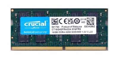 Оперативна пам'ять для ноутбука Crucial 16GB DDR4 3200MHz SO-DIMM (CT16G4SFRA32A.M16FRS)