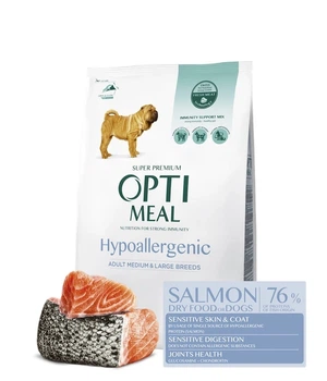 Гіпоалергенний сухий корм Optimeal Adult Dogs Hypoallergenic Medium & Large Breeds Salmon - з лососем для дорослих собак середніх та великих порід, 12 кг