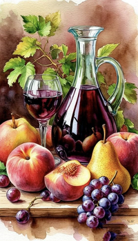 Алмазная мозаика Вино и фрукты, 40×70 см, выкладка полная, квадратные камни, без подрамника