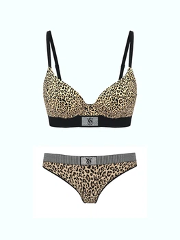 Комплект белья со стразами Victoria's Secret бюстгальтер и трусики тонг 1159987593 (Леопардовый 38C/L)
