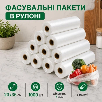 Пакет фасовочный в рулоне 23x36 см 1000 шт прочный 7 мкм
