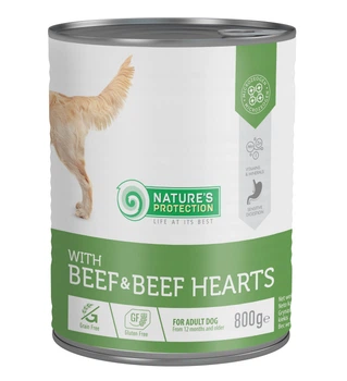 Влажный корм Nature's Protection Adult Beef & Beef Hearts для собак с говядиной и говяжьим сердцем, 800 г