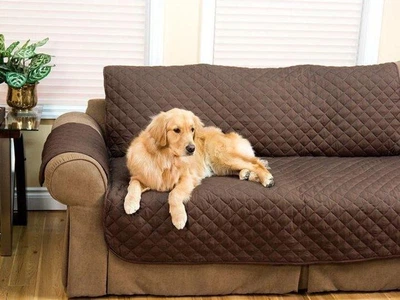 Стьобане покривало-накидка на диван двостороннє Couch Coat VEN0344 темно- коричневе.