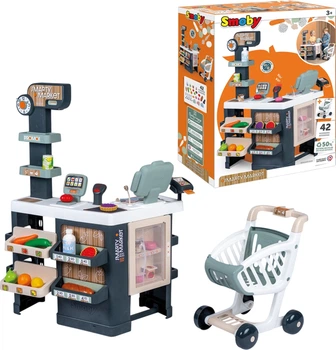 Интерактивный супермаркет Smoby Toys Smart с тележкой, звуковыми и световыми эффектами 42 аксессуара размер 60х60х90 см (7600350245)