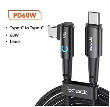 Кабель провод шнур 1 метр Type-C (USB-C) Type-C PD 60W Toocki 90% Г-образный Черный