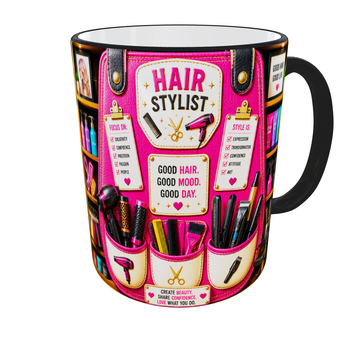 Кружка (чашка) с принтом Hair Stylist Organizer – Professional Organizer Collection | Подарок парикмахеру, стилисту | Керамическая 330 мл(черная ручка)