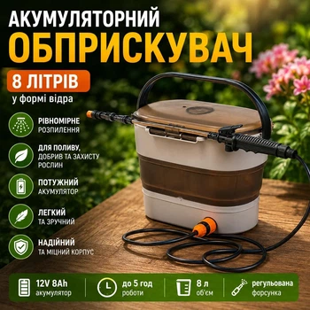 Опрыскиватель аккумуляторный 8 л садовый электрический в форме ведра для обработки растений внесения удобрений и защиты от вредителей