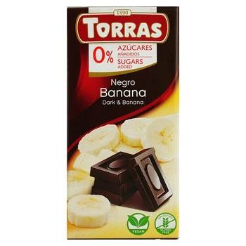 Шоколад чорний з бананом Torras 0% без цукру та глютену 75 г