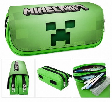 Пенал школьный Minecraft Крипер (Creeper) 3D, двойной, вместительный, 20×9×6,5 см, зеленый