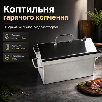 Коптильня горячего копчения из нержавеющей стали 2 мм с гидрозатвором 50х30х33 см