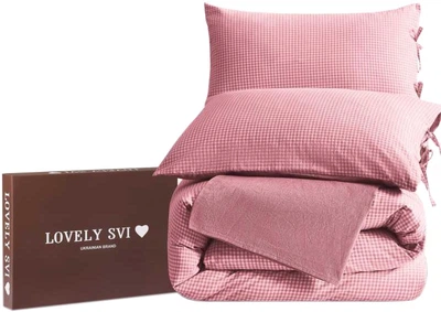 Комплект постільної білизни Lovely Svi Полуторний Євро 150х210 см Checkered Pink Варена бавовна (69000045)
