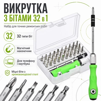 Отвертка с битами 32 в 1 набор для ремонта телефона и ноутбука механическая отвертка для точных работ с мелкой техникой набор прецизионных магнитных отверток