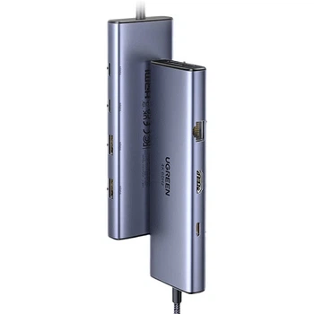 Розширювальна док-станція UGREEN Type-C, адаптер HDMI, розширювальна док-станція 4K 60Hz, дублювання екрана, порт Gigabit Ethernet, зчитувач карт пам'яті, USB 3.0, сумісний з Macbook Air 2025, Huawei, Lenovo, Apple