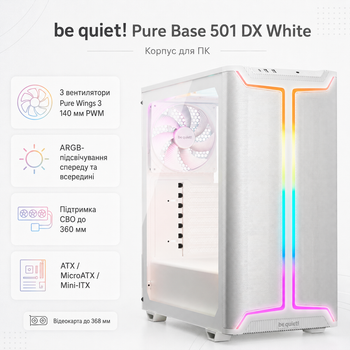 Корпус для ПК be quiet! Pure Base 501 DX Midi-Tower без БП ATX/MicroATX/Mini-ITX White (BGW77)