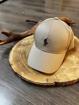 Кепка Бейсболка Мужская Женская Polo Ralph Lauren с тканевым ремешком бежевая с коричневым лого