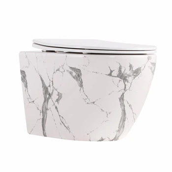 Унитаз подвесной Qtap Robin Ultra Quiet 520×365×340 мм Stone с сиденьем Slim Duroplast Soft-close Quick Release QTROB26MR48998 Мраморный