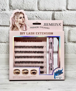 Набор пучковых ресниц JIEMEIYA DIY Lash Extension 30D (10 мм, 12 мм, 14 мм) с клеем и пинцетом