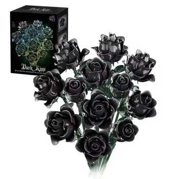 Конструктор цветов букет черных роз Dark Kiss 585 деталей