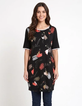 Туніка жіноча трикотажна з принтом дівчини батал, Туреччина, Maxlive 52 (3) Чорний