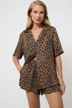 Женская пижама с шортами Aruelle Kaya pajama short XS коричневый леопардовый принт