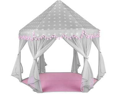 Детская палатка замок игровой домик 123x123x140 см для дома Kruzzel серый розовый
