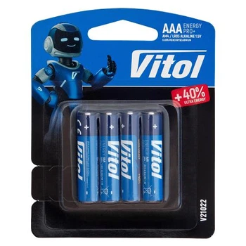 Батарейка Vitol V21022 щелочная на блистере LR03 AAA 4 шт упаковка V15587