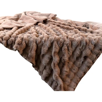Плед LINPURE зі штучного кролячого хутра зимовий оксамитовий, кавовий, 180x200см