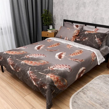 Комплект постельного белья Moon&Star Евро 200x220 наволочки 2x50x70 Bronze Feather Микросатин Premium (MS-820015866)
