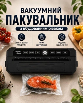 Вакуумний пакувальник для продуктів автоматичний, вакууматор із режимами для сухих і вологих продуктів, запаювач пакетів