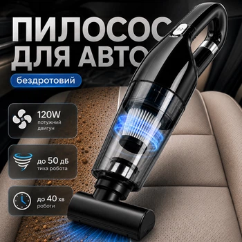 Пылесос автомобильный беспроводной пылесос для авто с насадками и сумкой 3 нейрофильтра в комплекте 120 Вт