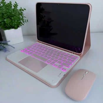 Чехол с клавиатурой с подсветкой и мышкой FegishCase Apple iPad 7 (10.2") 2019 Pink