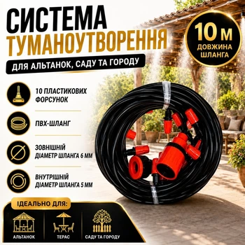 Система туманоутворення Patio Mistcooling Kit для охолодження альтанки, система поливу теплиці 10 м