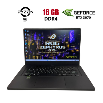Игровой ноутбук Б-класс Asus ROG Zephyrus G15 GA503QR / 15.6" (2560x1440) IPS / AMD Ryzen 9 5900HS (8 (16) ядер по 3.0 - 4.6 GHz) / 16 GB DDR4 / 512 GB SSD / nVidia GeForce RTX 3070, 8 GB GDDR6, 256-bit б/у