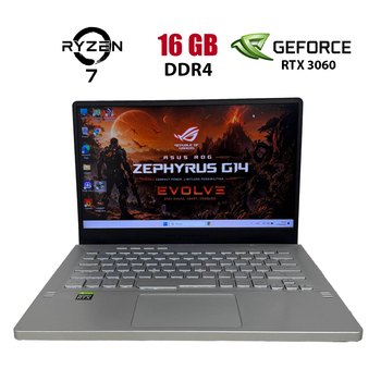 Ігровий ноутбук Asus ROG Zephyrus G14 GA401QM / 14" (1920x1080) IPS / AMD Ryzen 7 5800HS (8 (16) ядер по 2.8 - 4.4 GHz) / 16 GB DDR4 / 512 GB SSD / nVidia GeForce RTX 3060, 6 GB GDDR6, 192-bit б/в