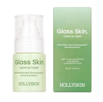 Крем-тонер для обличчя Glass Skin з церамідами та екстрактом матчі 50 мл HOLLYSKIN