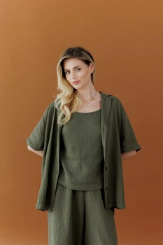 Жіноча сорочка з мусліну ART KNIT оливкова, S-M 045961