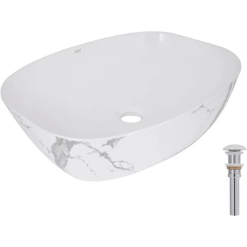 Раковина накладна Qtap Cardinal 500х380х140 мм з донним клапаном мармур (QTCAR188MR49826)