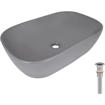 Раковина накладна Qtap Robin 600x390x150 мм з донним клапаном сірий (QTROB188SG49786)