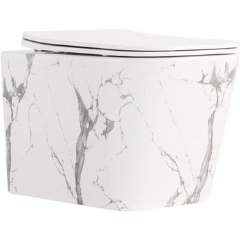 Унітаз підвісний Qtap Tern Ultra Quiet 520×345×325 мм з сидінням Slim Duroplast мармур (QTTER26MR49002)