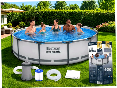 Каркасный бассейн 366×76 см с насосом и фильтром для дачи серый Bestway HM-0561