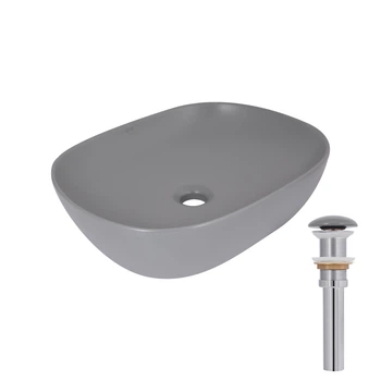 Раковина накладная Qtap Aquarius 470x380x120 мм, Stone grey, прямоугольная, с донным клапаном QTAQA188SG49780