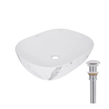Раковина накладная Qtap Aquarius 470x380x120 мм, Marble, прямоугольная, с донным клапаном QTAQA188MR49782