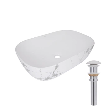 Раковина накладная Qtap Robin 600x390x150 мм, Marble, прямоугольная, с донным клапаном QTROB188MR49788