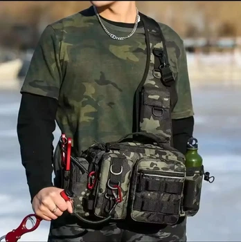 Сумка спінінгіста через плече для риболовлі на хижака 38х19х14 см, сумка для приманок, воблерів та снастей камуфляж