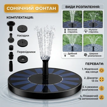 Плавающий фонтан водопад для сада на солнечной батарее 13см