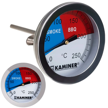Термометр для гриля и коптильни от 0 до 250°C нержавеющая сталь Kaminer