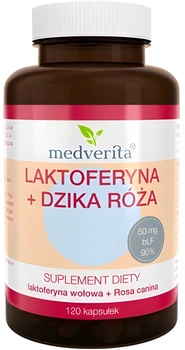 Дієтична добавка Medverita Laktoferyna + Dzika róża для імунітету 120 капсул (5905669084147)
