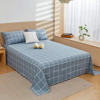 Простыня Wuyinliangpin из хлопка 200x230 см, синяя в клетку