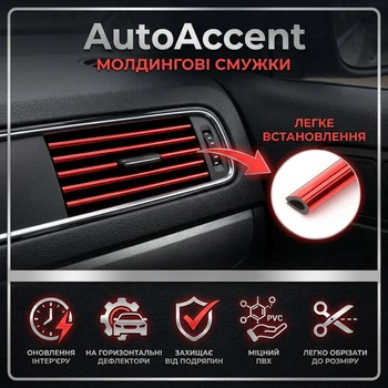 Декоративні молдинг-смужки для вентиляційних решіток авто AutoAccent, комплект 20 штук, червоні